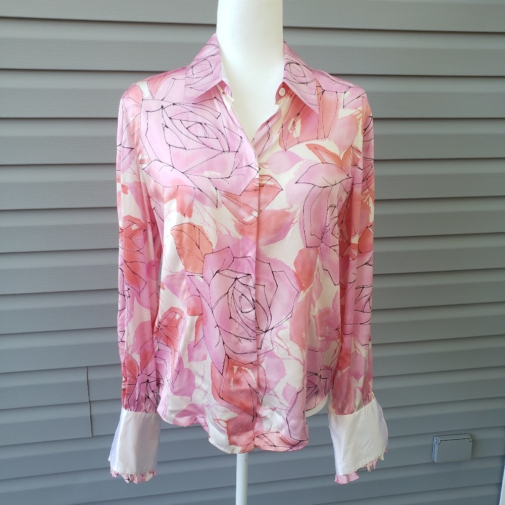 Neiman Marcus Rose Patterned Blouse